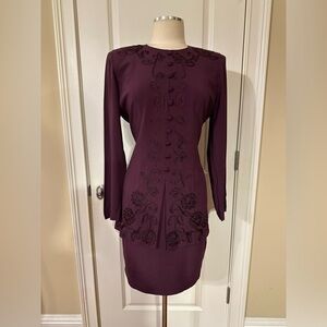 Karin Stevens Faux Two-Piece Embroidered Beaded Dress – Size 10 (Vintage)